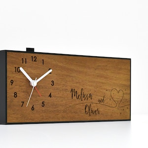 Modern Alarm Clock - Laser Engraved Wooden Clock - Analog - No Ticking - Anniversary Gift - Custom Wedding Gift - Creative Couple Gift Idea