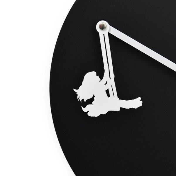 Unique Minimalist Wall Clock - Black & White with Hanging Swinging Girl - Unique Gift for Girl - Customizable Colors - Nursery Room Decor