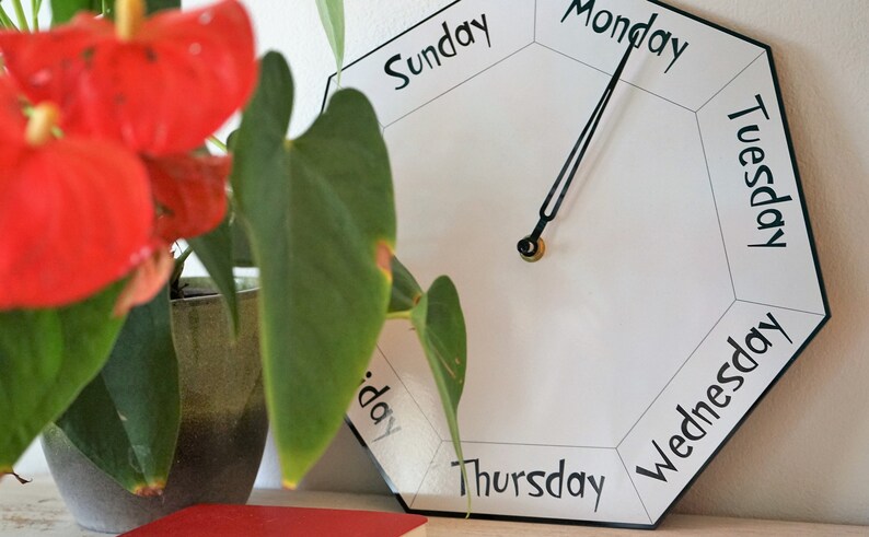 Day of the Week Clock - Heptagon White Wall Clock - Week Clock ...