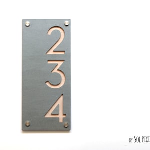 Modern House Numbers, Concrete with Natural Wood - Vertical - Contemporary Home Address -Sign Plaque - Door Number