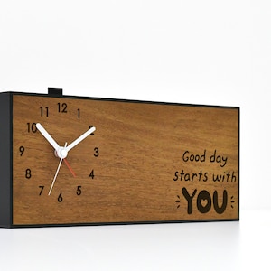Modern Alarm Clock - Laser Engraved Solid Wood - Analog - No Ticking - Decorative Clock - Personalize Name - Custom Quote - Anniversary Gift