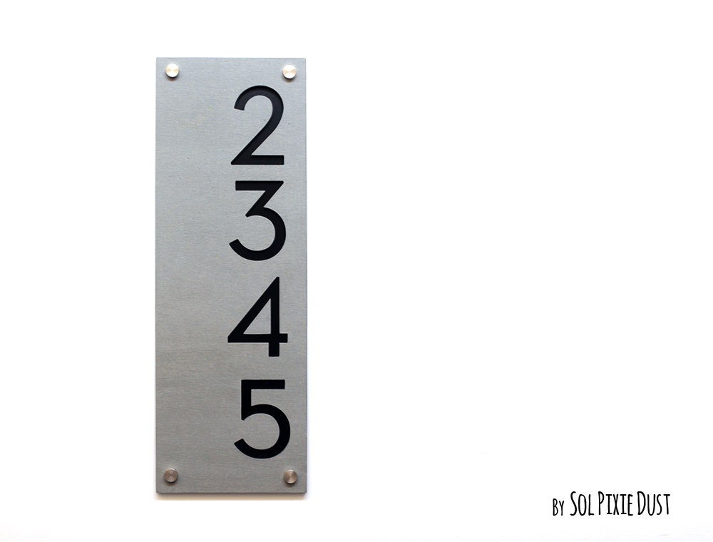 Modern House Numbers, Concrete with Black Acrylic - Vertical - Contemporary Home Address -Sign Plaque - Door Number