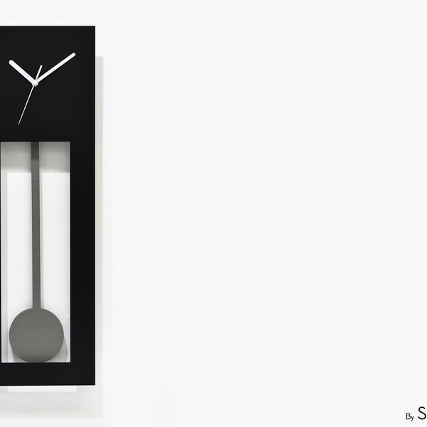 Bluntly Modern Design - Modern Grandfather Pendulum - Wall Clock / Table Clock - Customize Black Frame / Concrete Pendulum (the main photo)