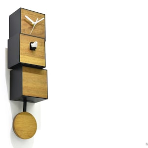 Modern Cuckoo Bird Clock - Solid Wood - Pendulum Wall Clock - Minimalist Wall Art - City Three-Story - Contemporary Deco - Unique & Simple