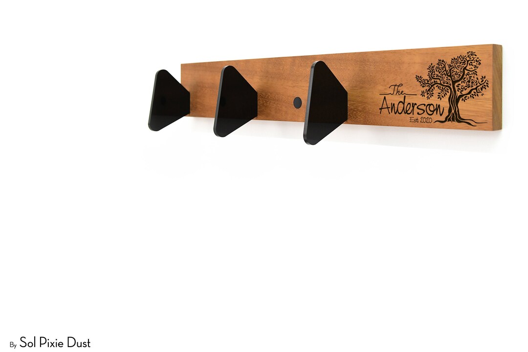 Wall Engraved Rack Wall Mount Wooden Hook Rack - Personalized Laser Engraving - Wall Hook ...