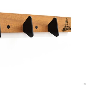 Wall Mount Wooden Hook Rack - Personalized Laser Engraving - Wall Hook - Clothing Towel Hanger - Coat Rack - Entryway Storage - Lighthouse