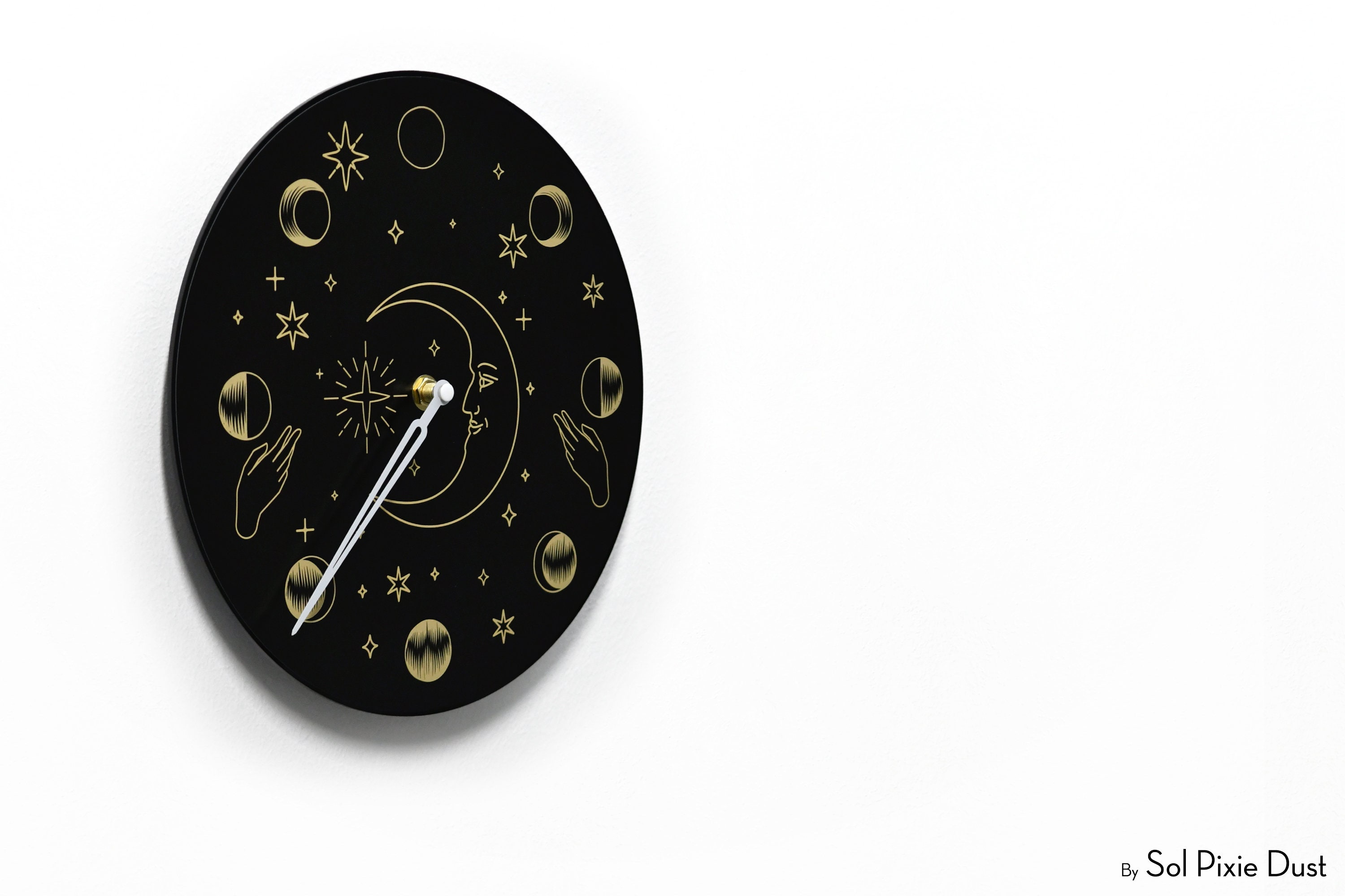 Moon Phase Wall Clock - Lunar Cycle - Round Black - Moon Phase Tracker ...