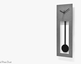 Bluntly Modern Design - Modern Grandfather Pendulum - Wall Clock / Table Clock - Customize  Concrete Frame / Black Pendulum (the main photo)