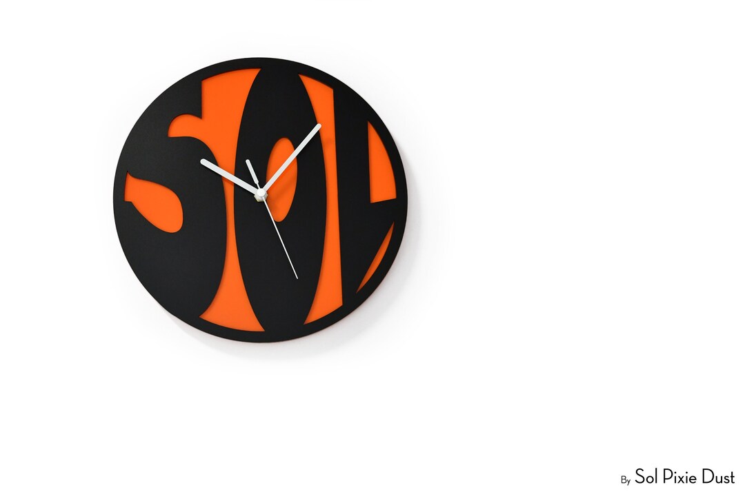 Personalized Round Wall Clock Modern Wall Clock Orange Etsy