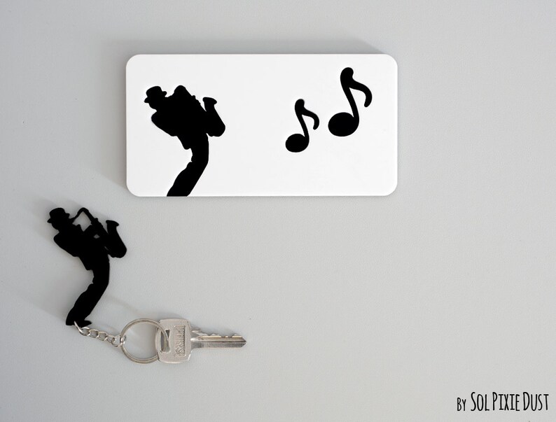 Man Playing Saxophone Silhouette Key Holder Key Chain Etsy