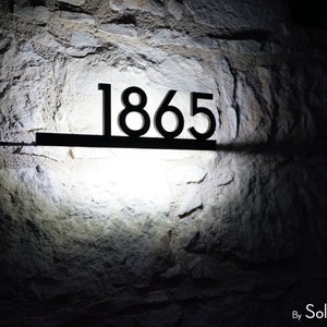 Illuminated Modern House Numbers - LED 12V with Day/Night Sensor - Black Acrylic - Backlit Home Address - Underline Sign - Hotel Room Number