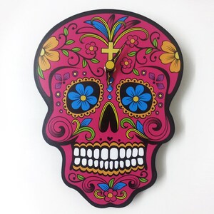 Cráneo de Azúcar Fucsia - Día de Muertos -Día de Los Muertos - Calavera - Reloj de Pared