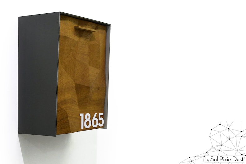 Mailnest Style 2 White Number Wall Mounted Solid Iroko 3D Wood Face Custom Laser Engraved Modern Mailbox Metallic Black Aluminum Body