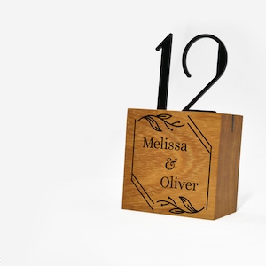 Modern Table Numbers - Square Wooden Stand - Wedding Decor - Table Numbers Wedding Acrylic - Minimalist Table Sign - Custom Engraving