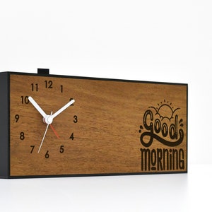 Modern Alarm Clock - Laser Engraved Wooden Clock - Analog - No Ticking - Office Decorative Gift - Desk Clock - Bedroom Decor - Night Table