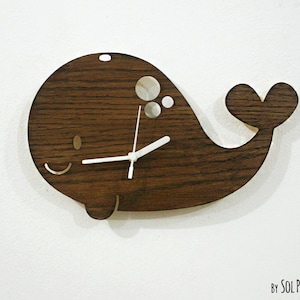 Whale Kids Cartoon Wood Silhouette - Wooden Wall Clock