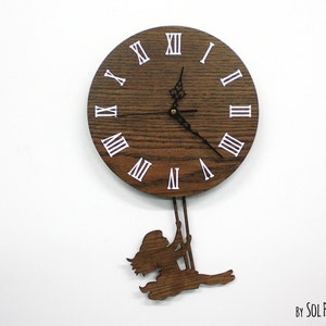Girl Swinging on Wooden Circle  - Pendulum Wall Clock