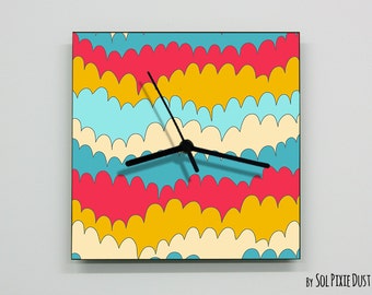 Bunte Wolkenwellen Abstraktes nahtloses Muster Wanduhr