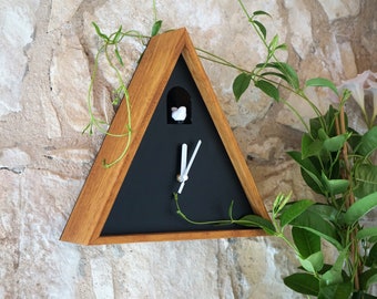 Cabin Cuckoo Bird Wooden Wall / Table Clock - Solid Iroko Wood - Pendulum Clock - Modern Decor - Mountain Cottage Home - Minimalist - Front