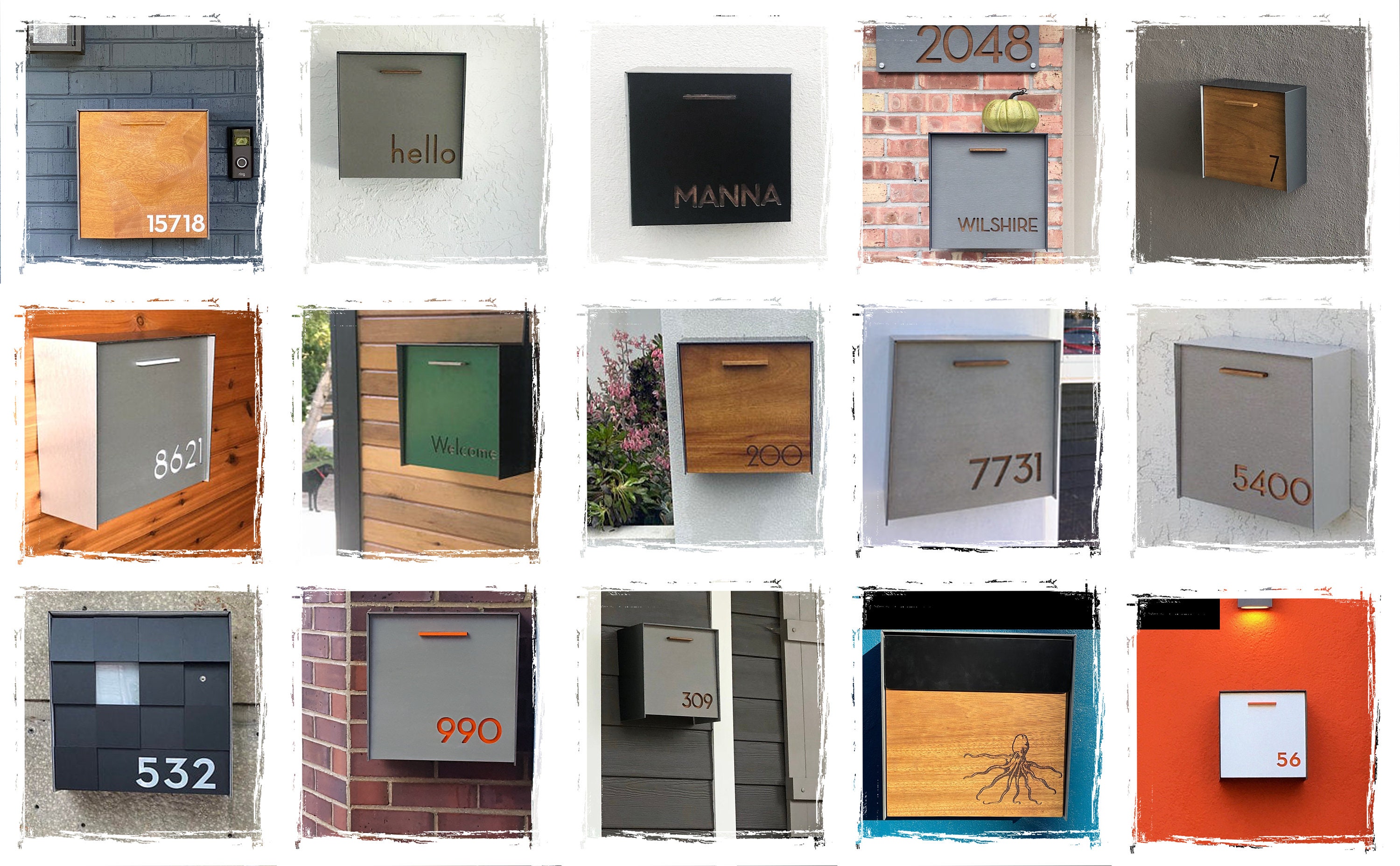 Mailbox Cladding Mailbox With Concrete Face (door), Black Aluminum Body and Blue Acrylic ...