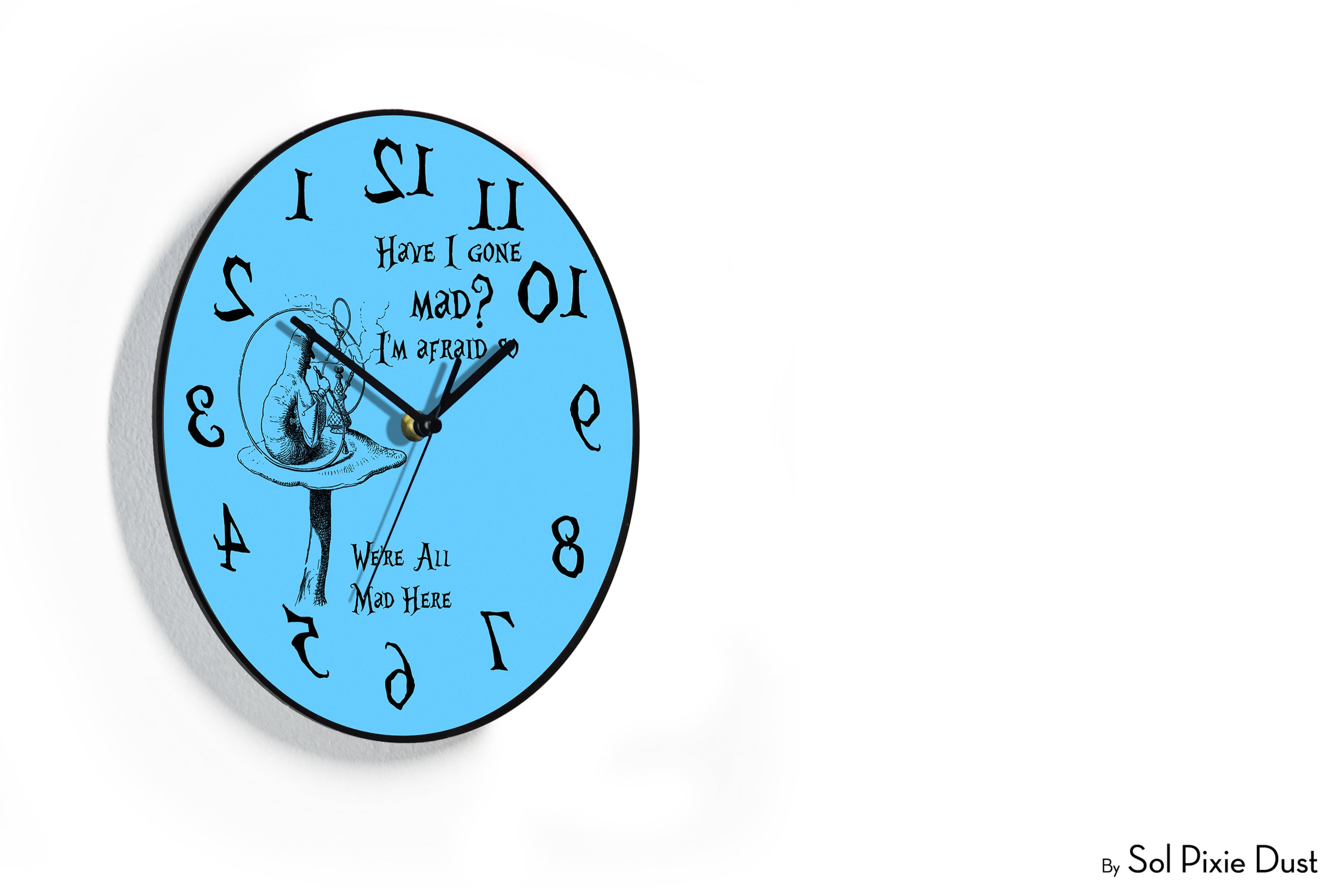 Spitting Clocks Reverse Wall Clock - Hookah Smoking Caterpillar - Round Funny Clock ...