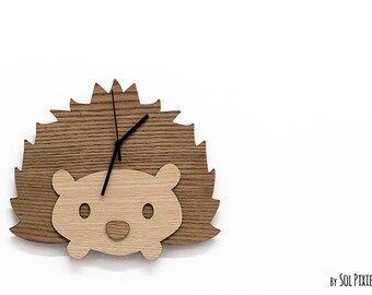 Little Hedgehog Wooden Wall Clock, Kids Nursery Room, Teens Room, Baby Room - Wall Clock