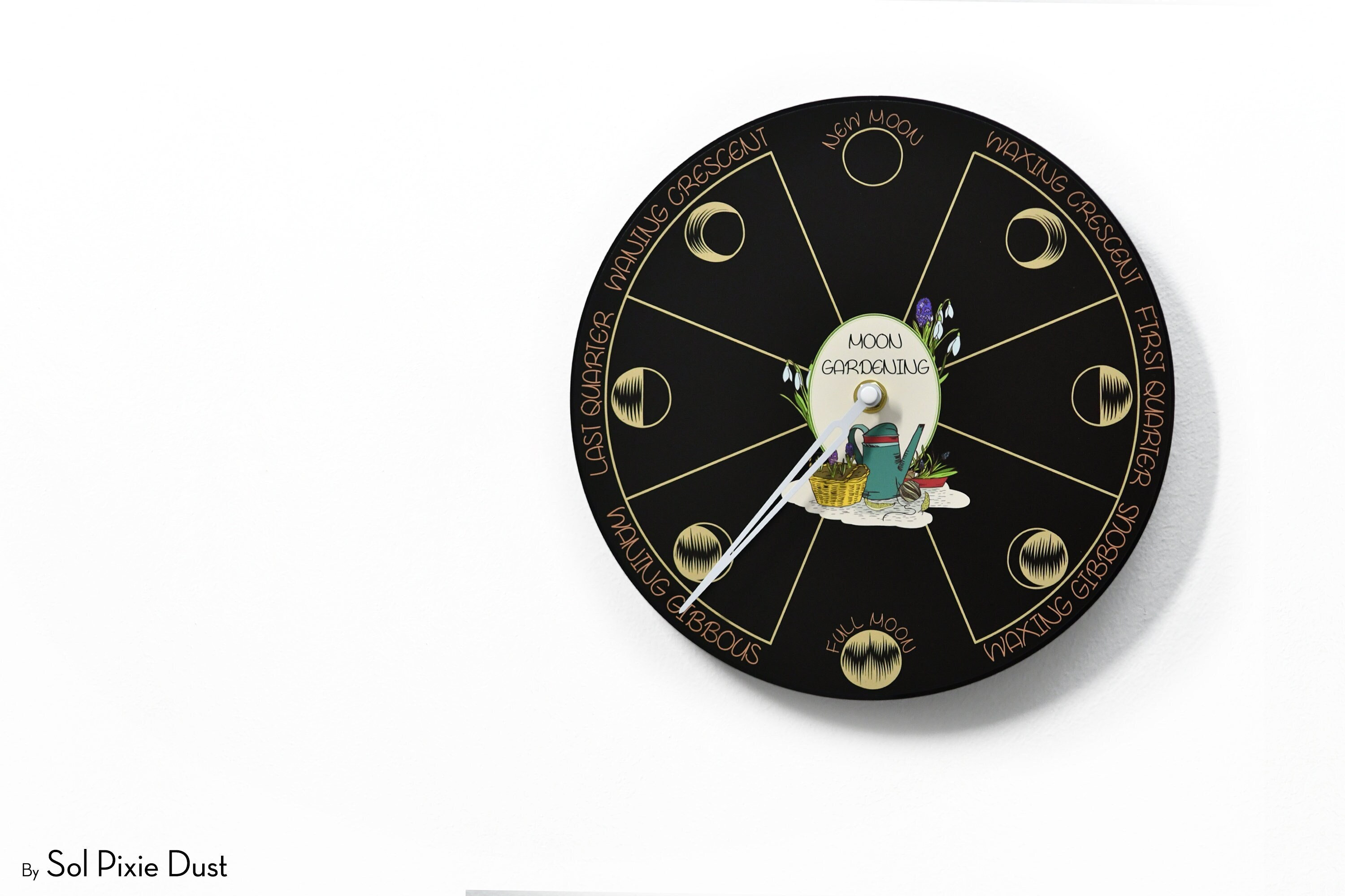 Moon Phase Wall Clock - Lunar Cycle - Round Black - Moon Phase Tracker ...