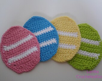 Crochet Easter Egg Coasters: Pastel Cotton Set of 4