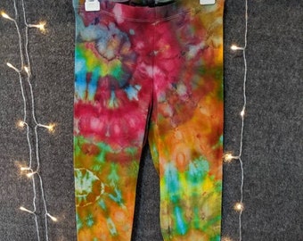 Free shipping. Extra small colorful multicolored tie dye ankle leggings. Red blue green yellow orange  boho bean hippy hippie trippy