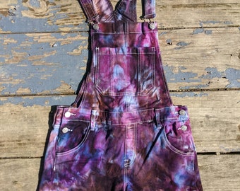 purple tie-dye overall shorts ice dye Free shipping size 28 cotton spandex boho bean hippie shop hike music festival summer style hippy