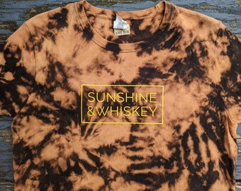 Large bleach dye black reverse dye green ladies whiskey and sunshine beer shirt chill lucky clover Tshirt cotton boho bean short sleeve top