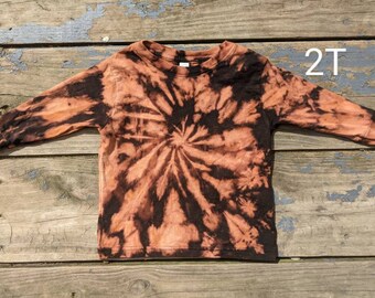 Free shipping kids tie dye clothes toddler tie-dye 2T 3T 4T toddler long sleeve t-shirts bleach dyed shirt black cotton boho bean crew neck