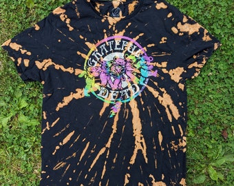 Large band shirt bleach dyed rock n roll shirt tie-dyed hippie shirt hippy graphic cotton crew neck grateful short sleeve top