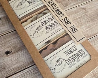 Gentleman's Soap Trio Gift Set: Bourbon, Tobacco Cherrywood, Whiskey, mens grooming gift, stocking stuffer for him