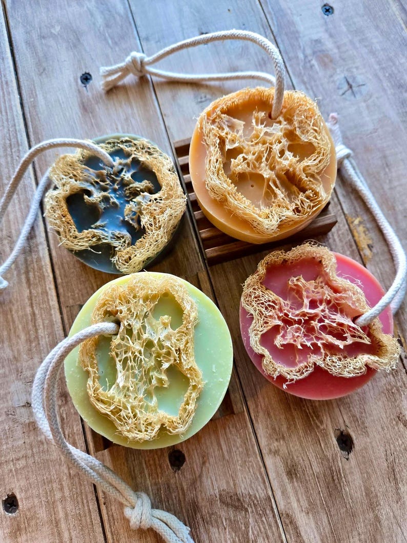 Pink Rope Loop Sponge Choose Your Scent | Luffa Exfoliating Soap on a Rope | Handmade Bath ...