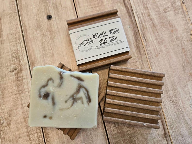 Rustic Brown Wood Soap Dish, Farmhouse Soap Tray, Water-Resistant Finish Bild 4