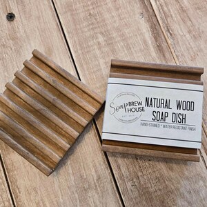 Rustic Brown Wood Soap Dish, Farmhouse Soap Tray, Water-Resistant Finish Bild 3