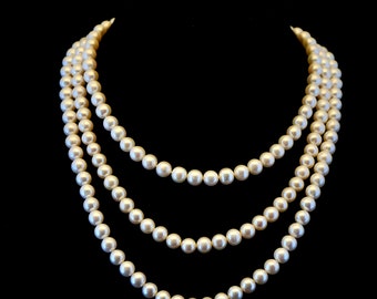 Long Pearl Necklace, Genuine Pearl Necklace, 60 Inches, 8mm AAA Pearl Necklace, Opera Pearl Necklace, Pearl Necklace