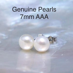 Genuine Pearl Earring, Genuine Pearl Stud, AAA Pearl Stud, 7mm Pearl Stud Earrings, Freshwater Pearl Studs, White Pearl Earrings, Elegant St