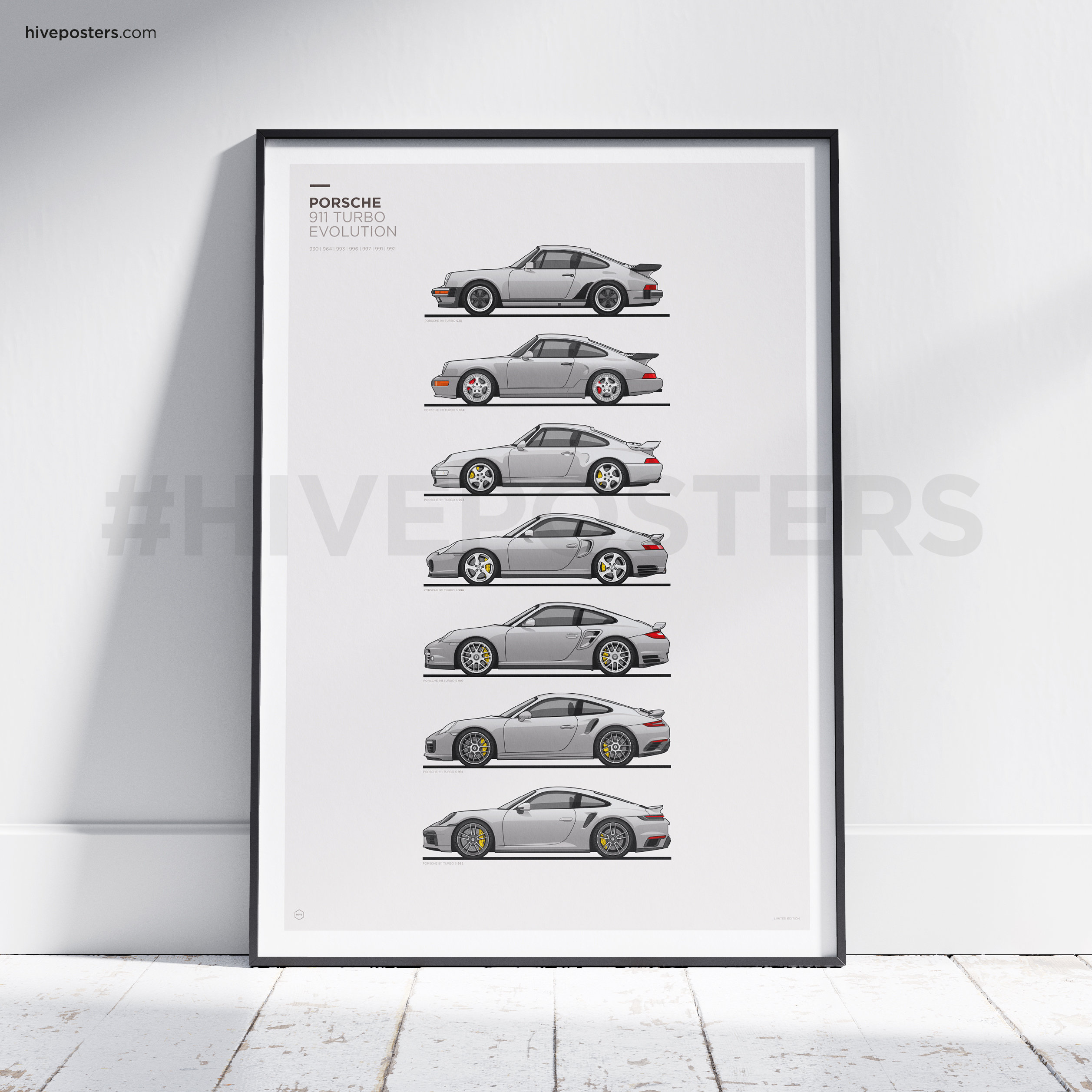 Porsche 911 Turbo Poster Generations Evolution SILVER -  UK