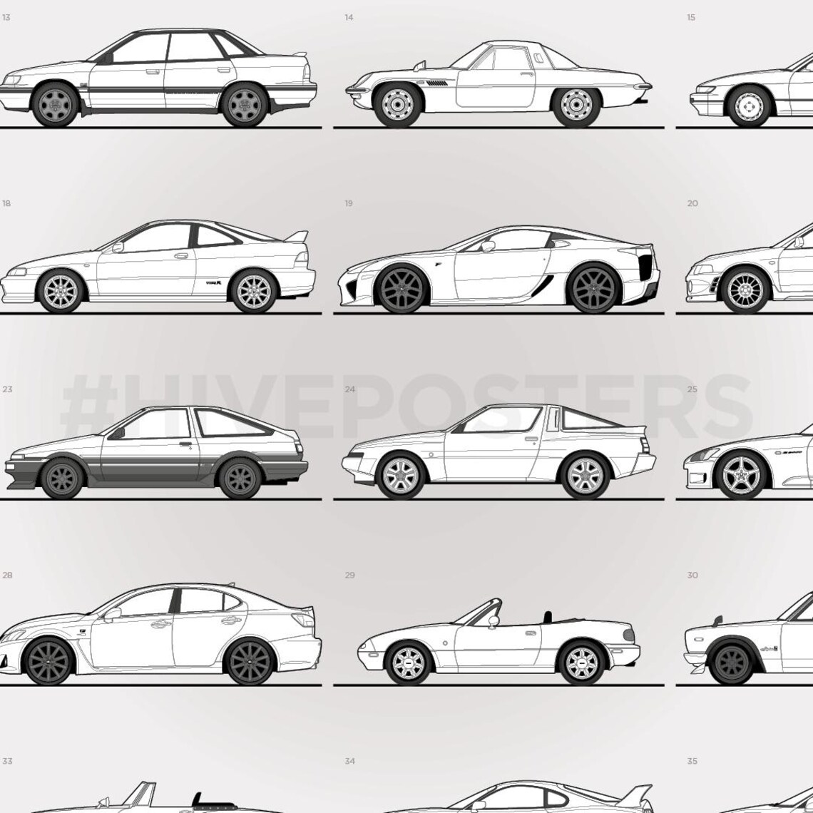 Jdm Cars Icon 50 JDM Icons Japanese Car Poster - Etsy