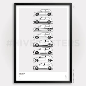 VW Golf GTi Poster - Generations Evolution models lineup history