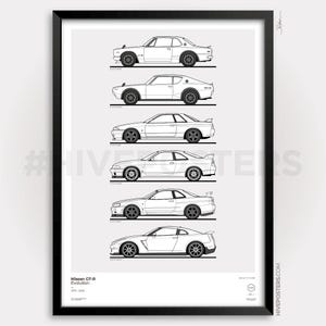 Póster de la evolución de la generación R del Nissan Skyline GT