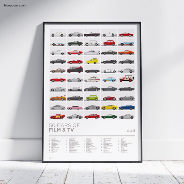 Movie Cars Poster, Iconic Cars from Films and TV. The Excellent Home Decor, Wall Art Kids Boys Room, Gift Idea for Movie Cars Enthusiast.
