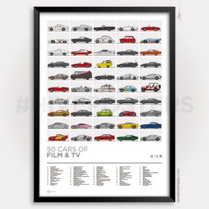 Movie Cars Poster: Iconic Film & TV Cars Art Print