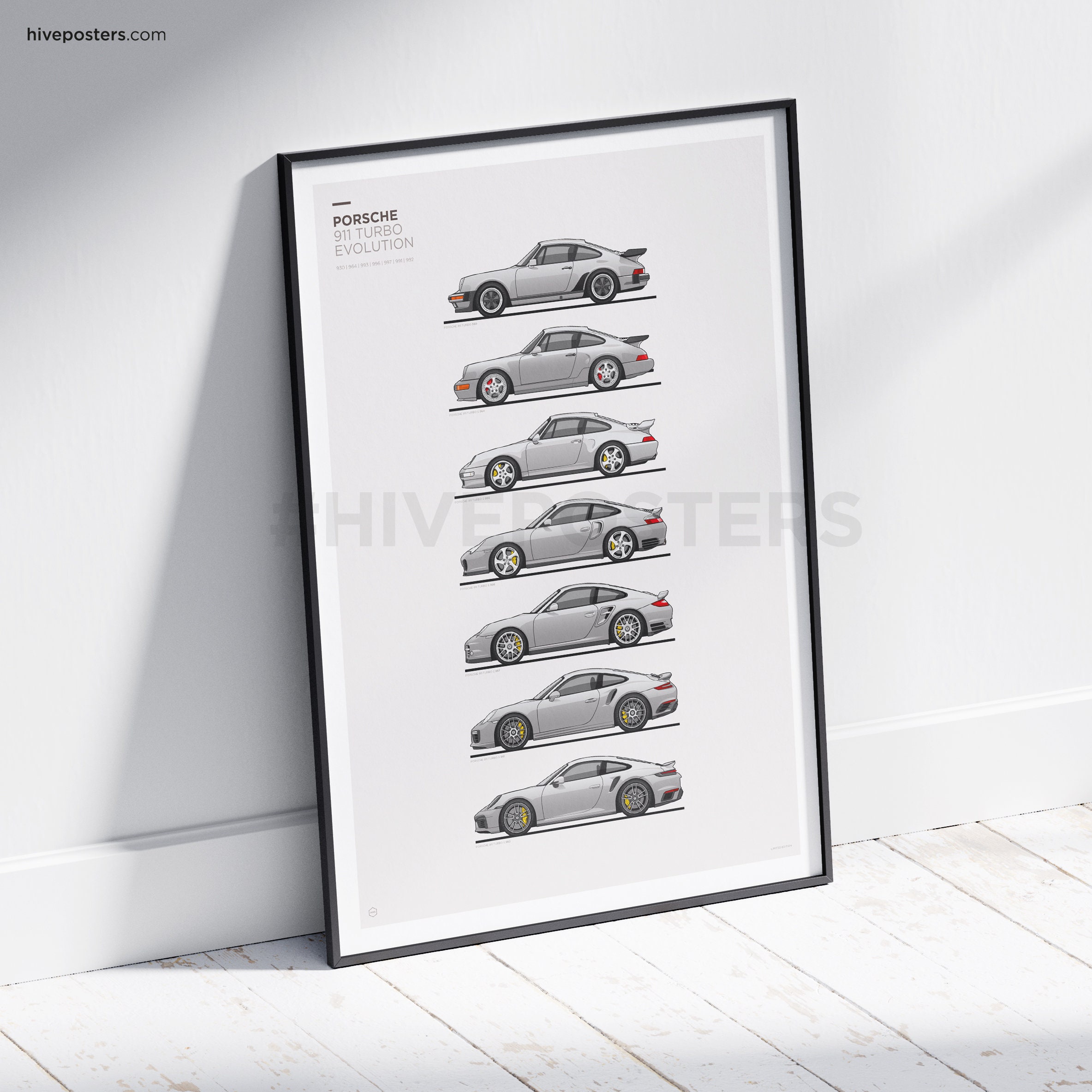 Porsche 911 Turbo Poster Generations Evolution SILVER 