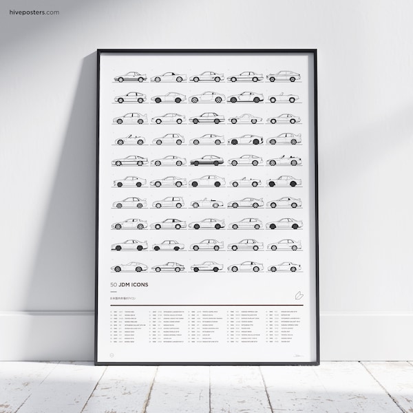 50 JDM Icons Japanese Car Poster