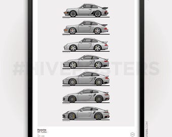 Porsche 911 Turbo Poster Generations Evolution SILVER