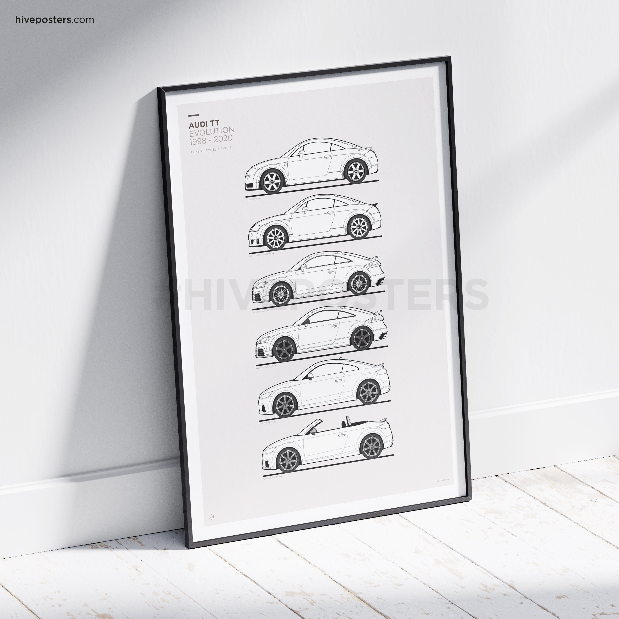 Audi TT Inspired Car Poster, Audi TT Evolution Print Featuring Models: 8J,  8N, 8S. Home Decor, Kids Room Decor, Gift Idea. unframed 