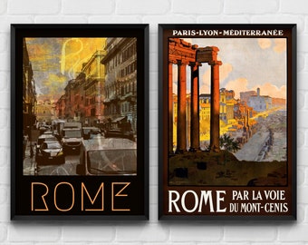 Rome Italy Wall Art, Vintage Travel Posters, Italian Retro Decor, Set Of 2 Prints